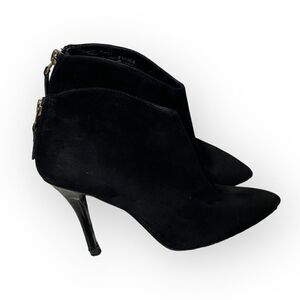 B Brian Atwood Black Suede Point Toe High Heel Booties